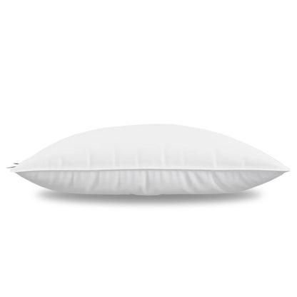 White feather filled pillow on a white background